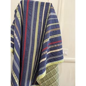 Pottery Barn Striped Quilt Blanket Size Twin Blue Red Multicolor cotton * Read